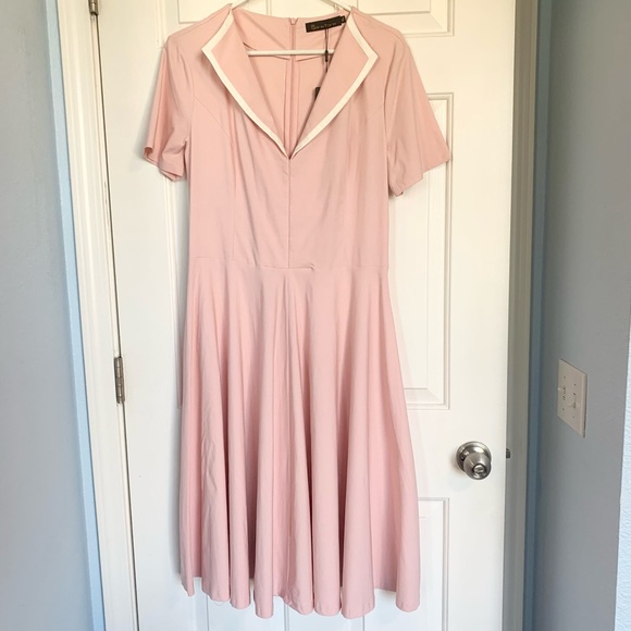 Gown Town Dresses & Skirts - Gown Town Pink Dress with White Trim NWT